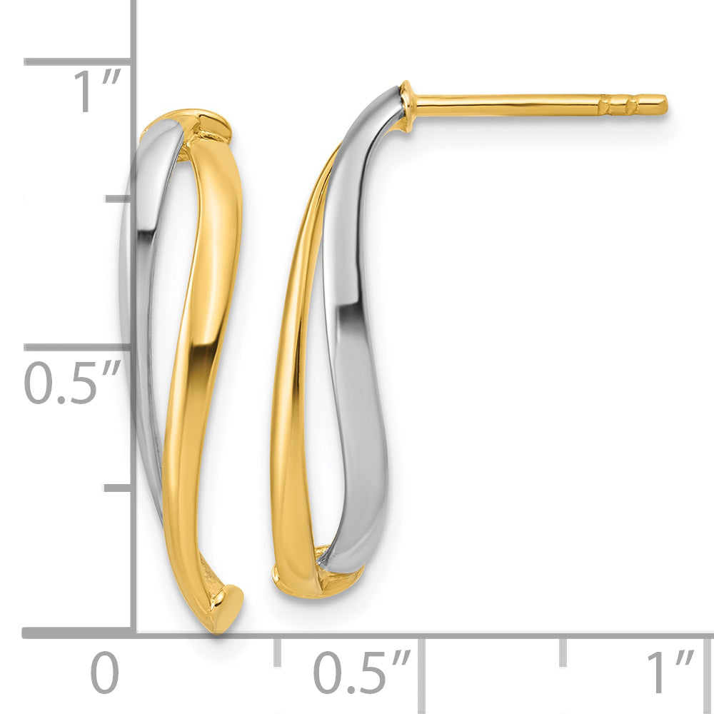 10K w/Rhodium Polished Curve Post Earrings