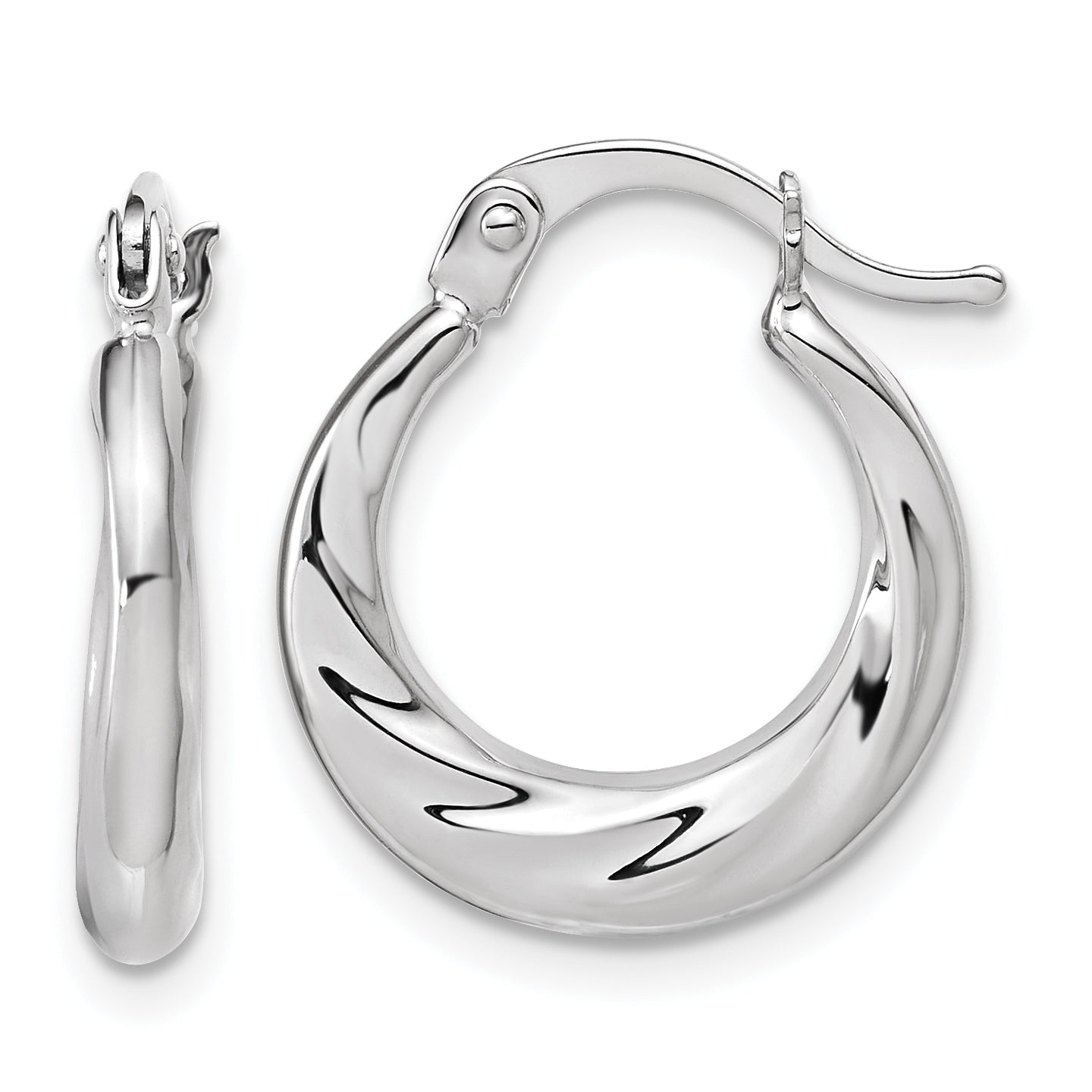 10K White Gold Polished and Grooved Hoop Earrings Main image
