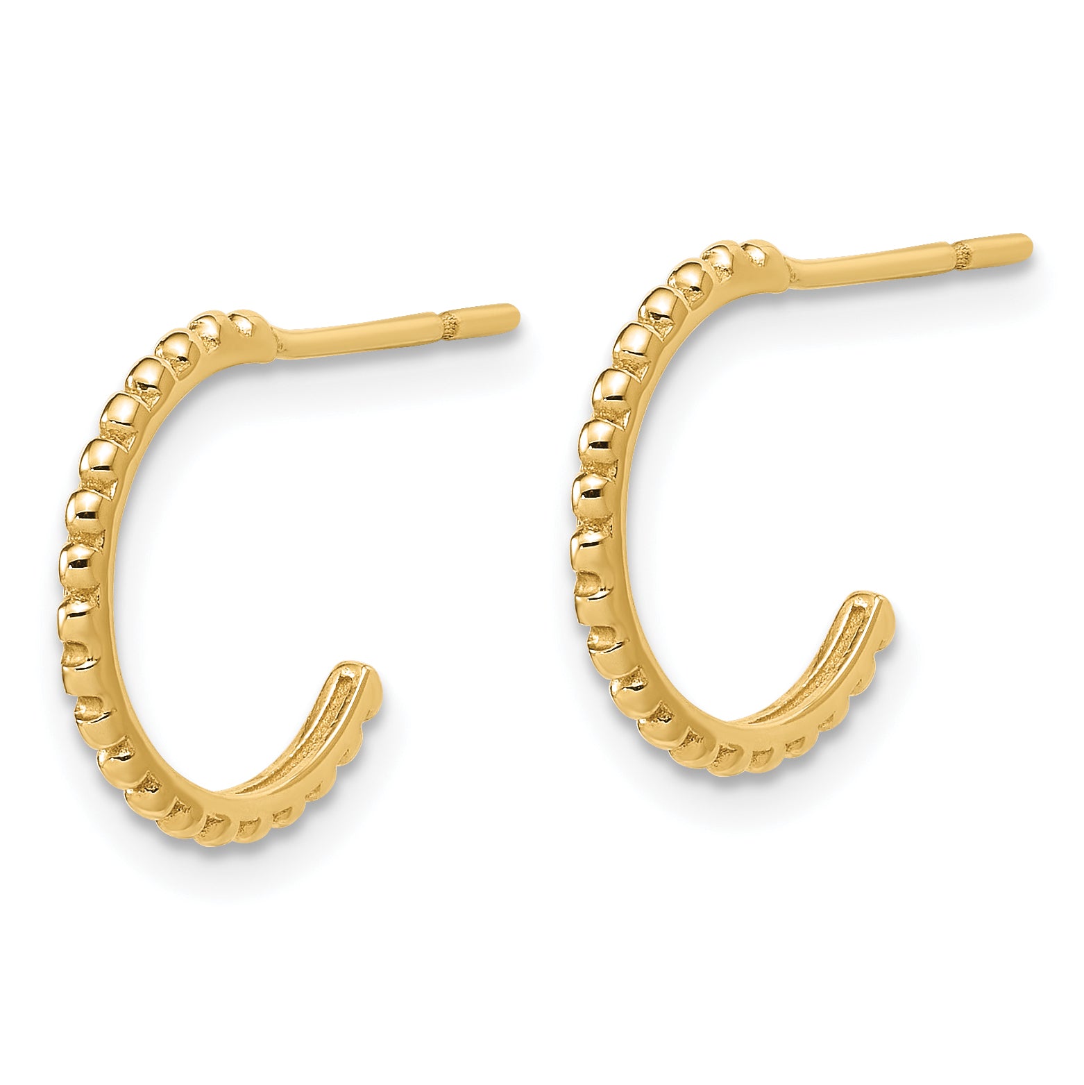 10K Polished and Beaded J-Hoop Post Earrings Secondary image