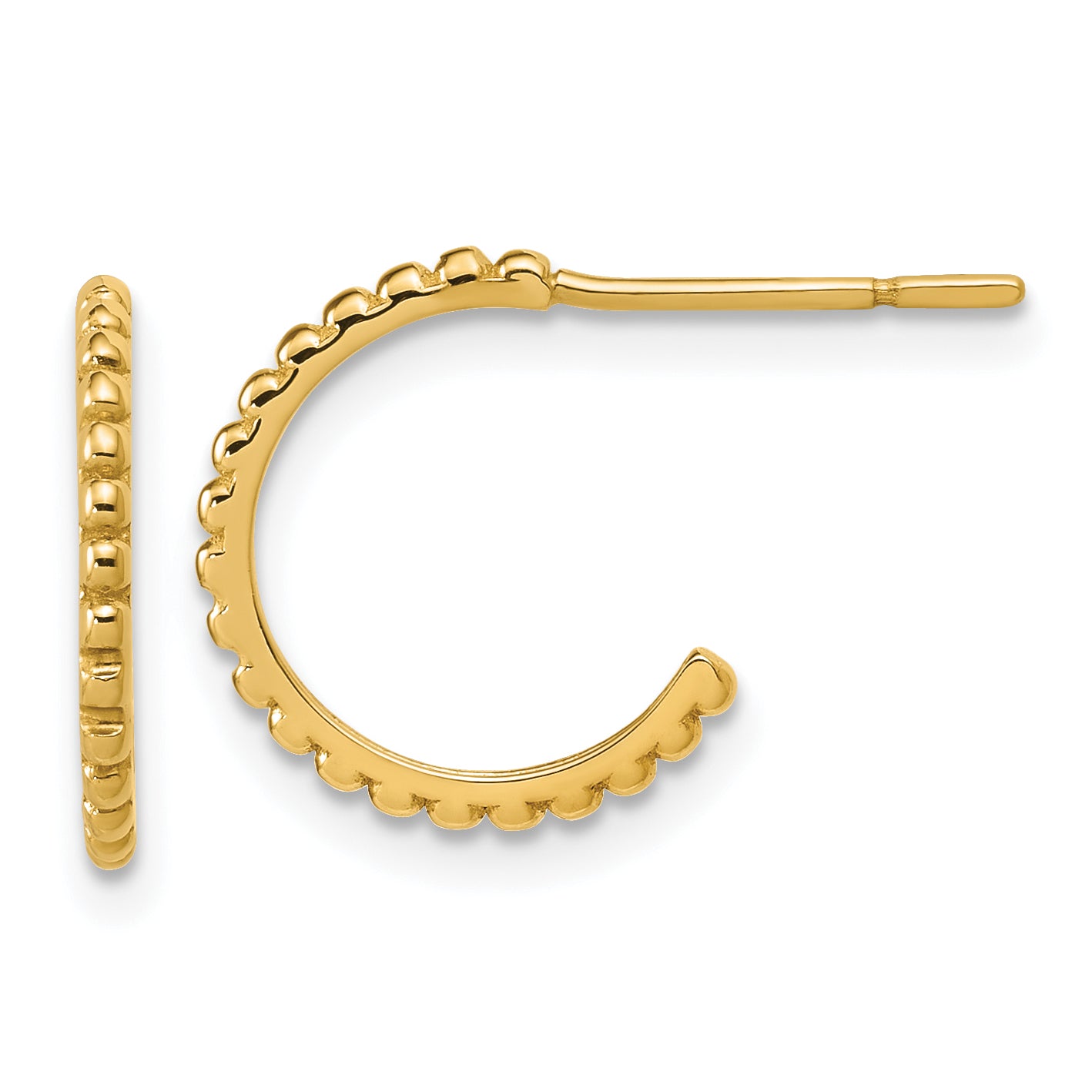 10K Polished and Beaded J-Hoop Post Earrings Main image