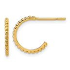 10K Polished and Beaded J-Hoop Post Earrings