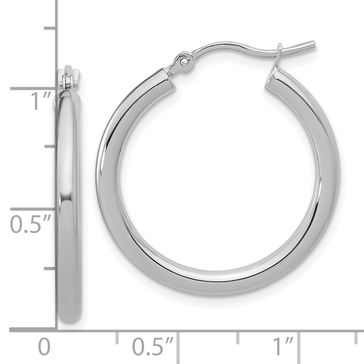 10k White Gold Polished 2.5mm Lightweight Tube Hoop Earrings