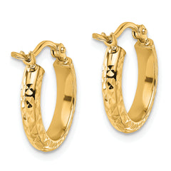 10k Diamond-cut 2.8x15mm Hollow Hoop Earrings