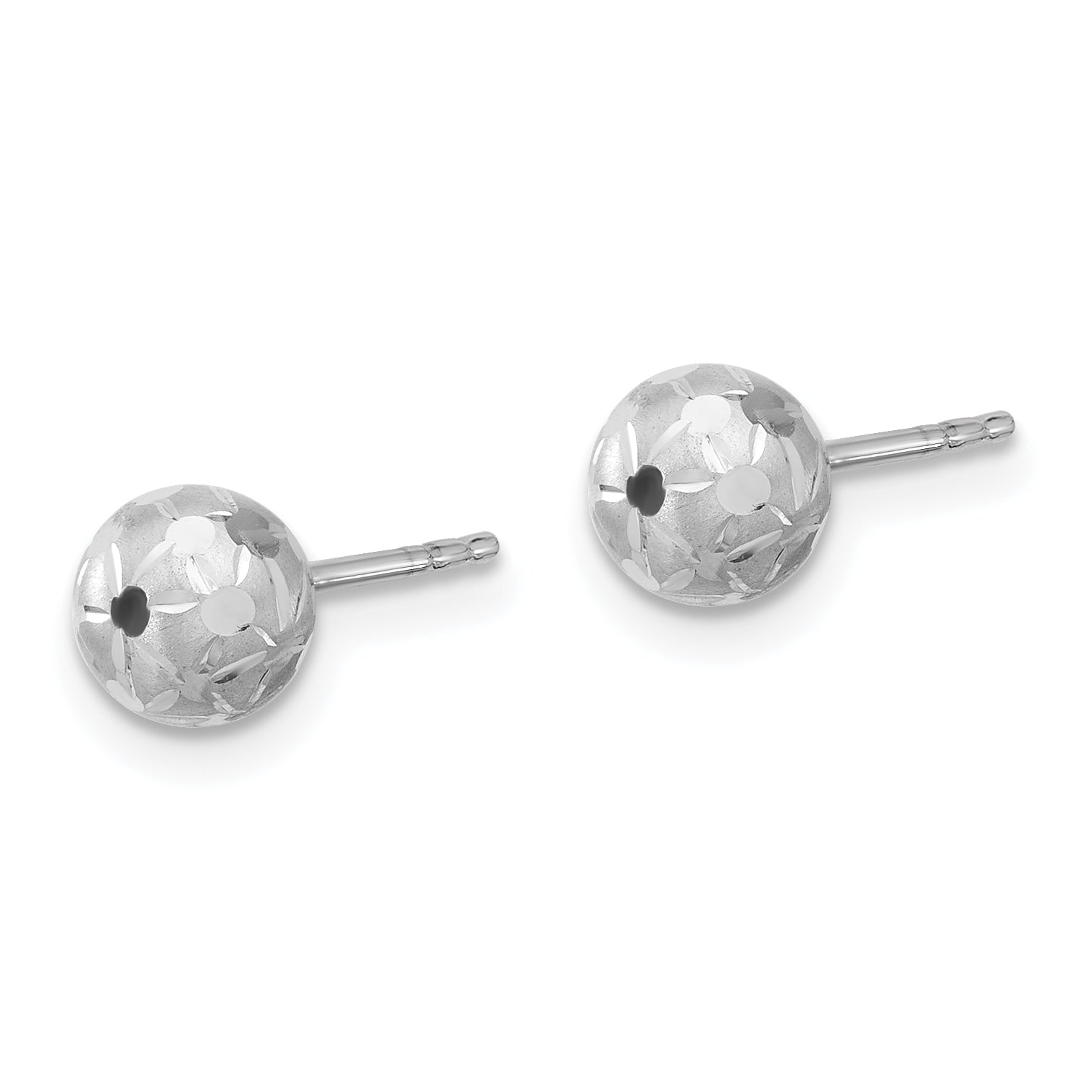 10K White Gold Polished/Satin and Diamond-cut Ball Post Earrings