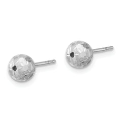 10K White Gold Polished/Satin and Diamond-cut Ball Post Earrings