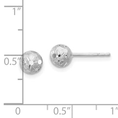 10K White Gold Polished/Satin and Diamond-cut Ball Post Earrings