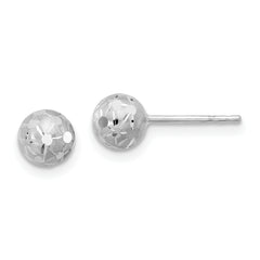 10K White Gold Polished/Satin and Diamond-cut Ball Post Earrings