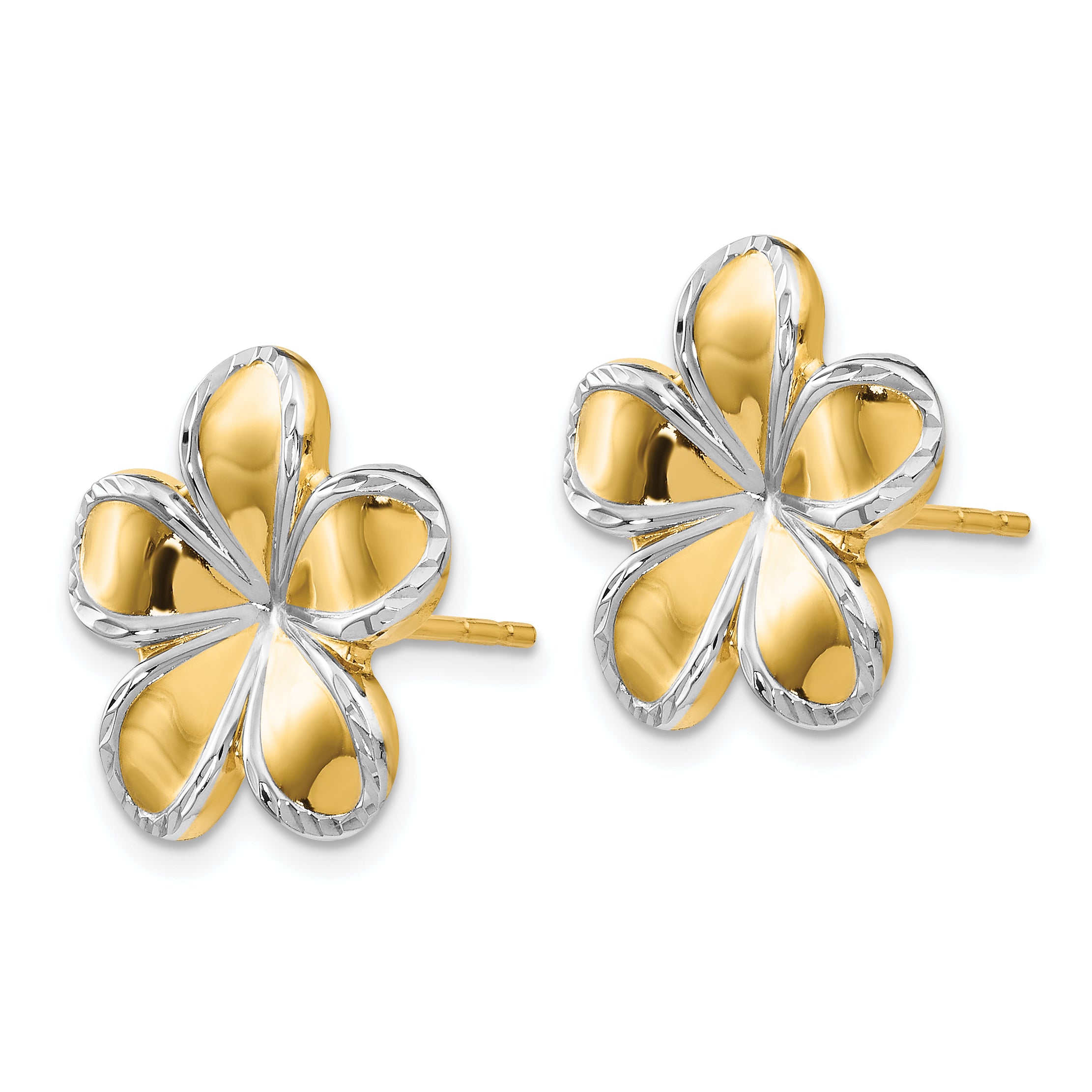 10K w/Rhodium Flower Post Earrings