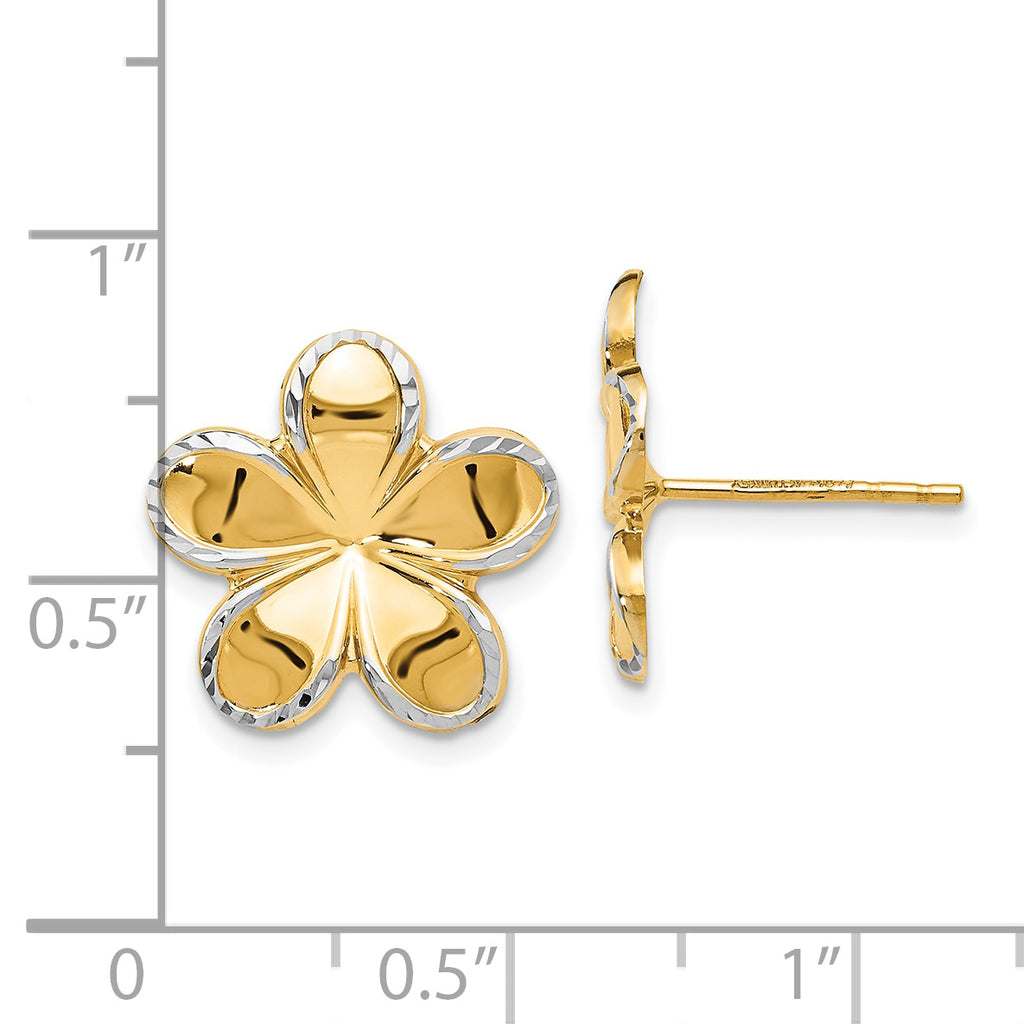 10K w/Rhodium Flower Post Earrings