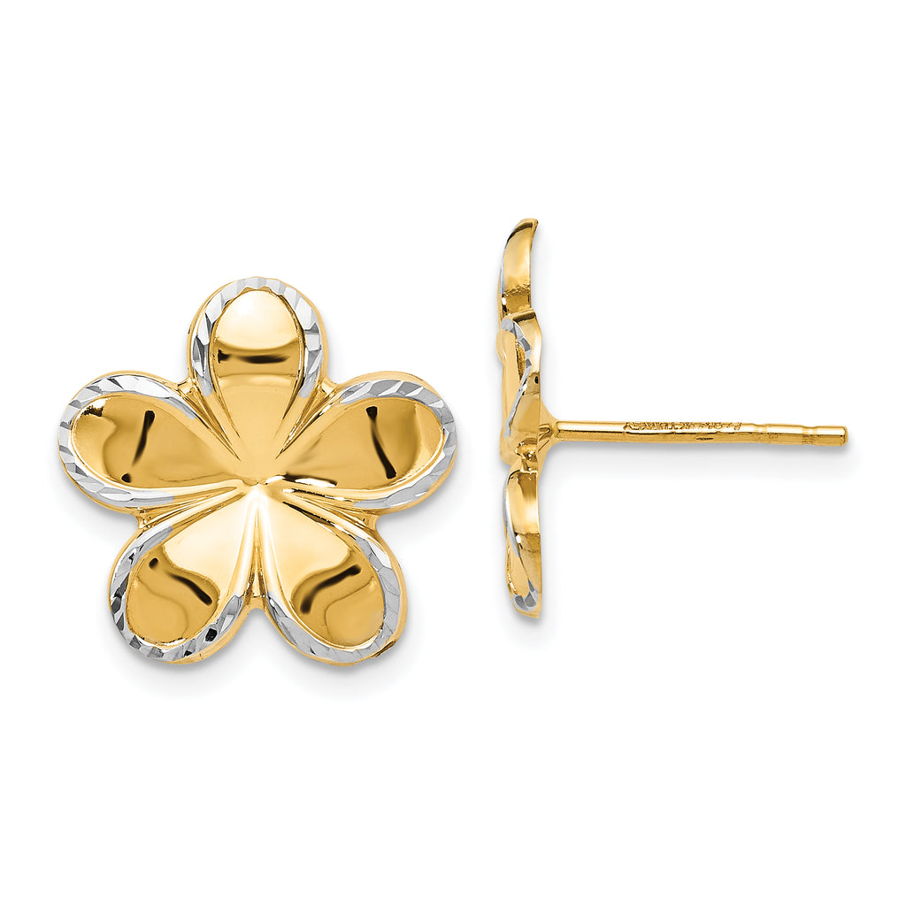 10K w/Rhodium Flower Post Earrings