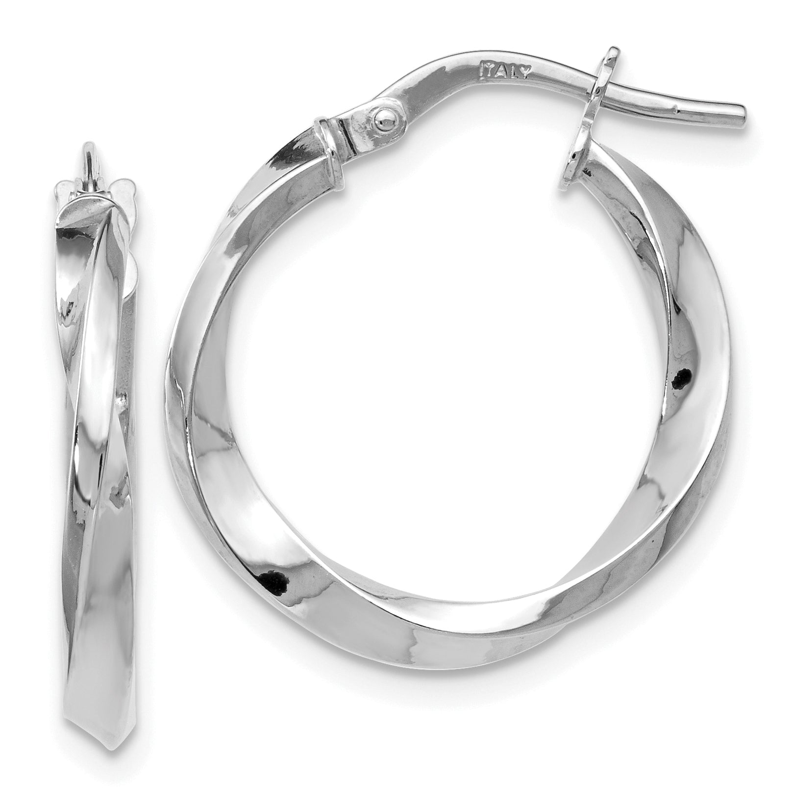 10K White Gold Polished Twisted Hoop Earrings Main image