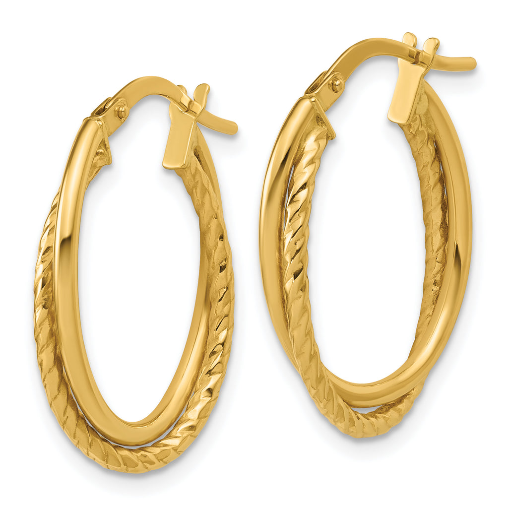 10K Gold Polished Textured Oval Hoop Earrings