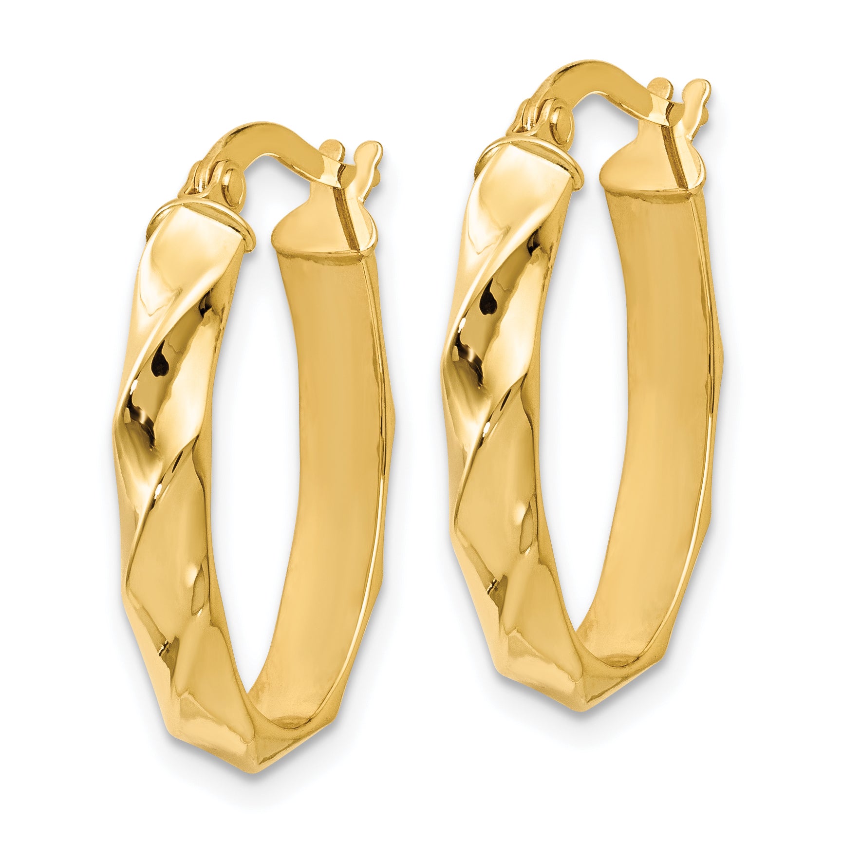 10K Polished and Twisted Oval Hoop Earrings