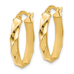 10K Polished and Twisted Oval Hoop Earrings