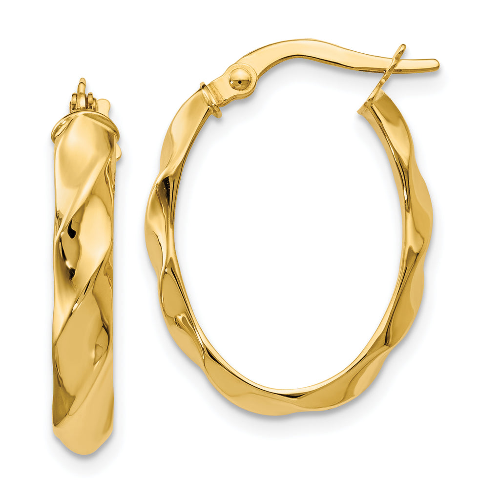 10K Polished and Twisted Oval Hoop Earrings