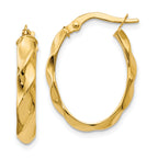 10K Polished and Twisted Oval Hoop Earrings