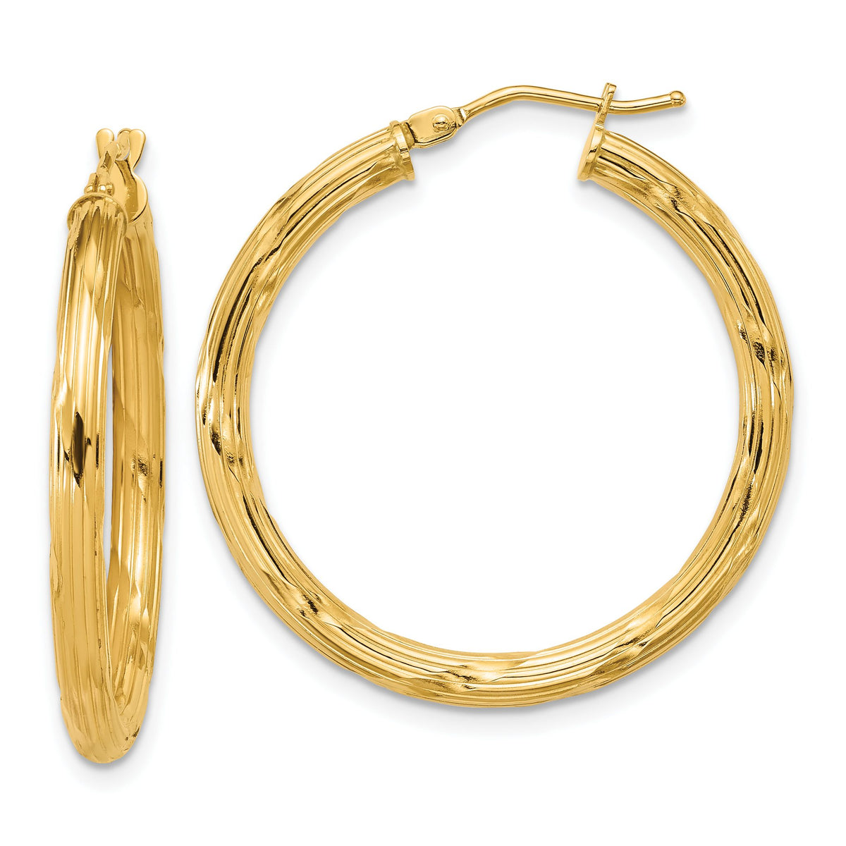Grooved Round Hoop Earrings in 10K Yellow Gold, 30mm - Sophia Jewelers Main image