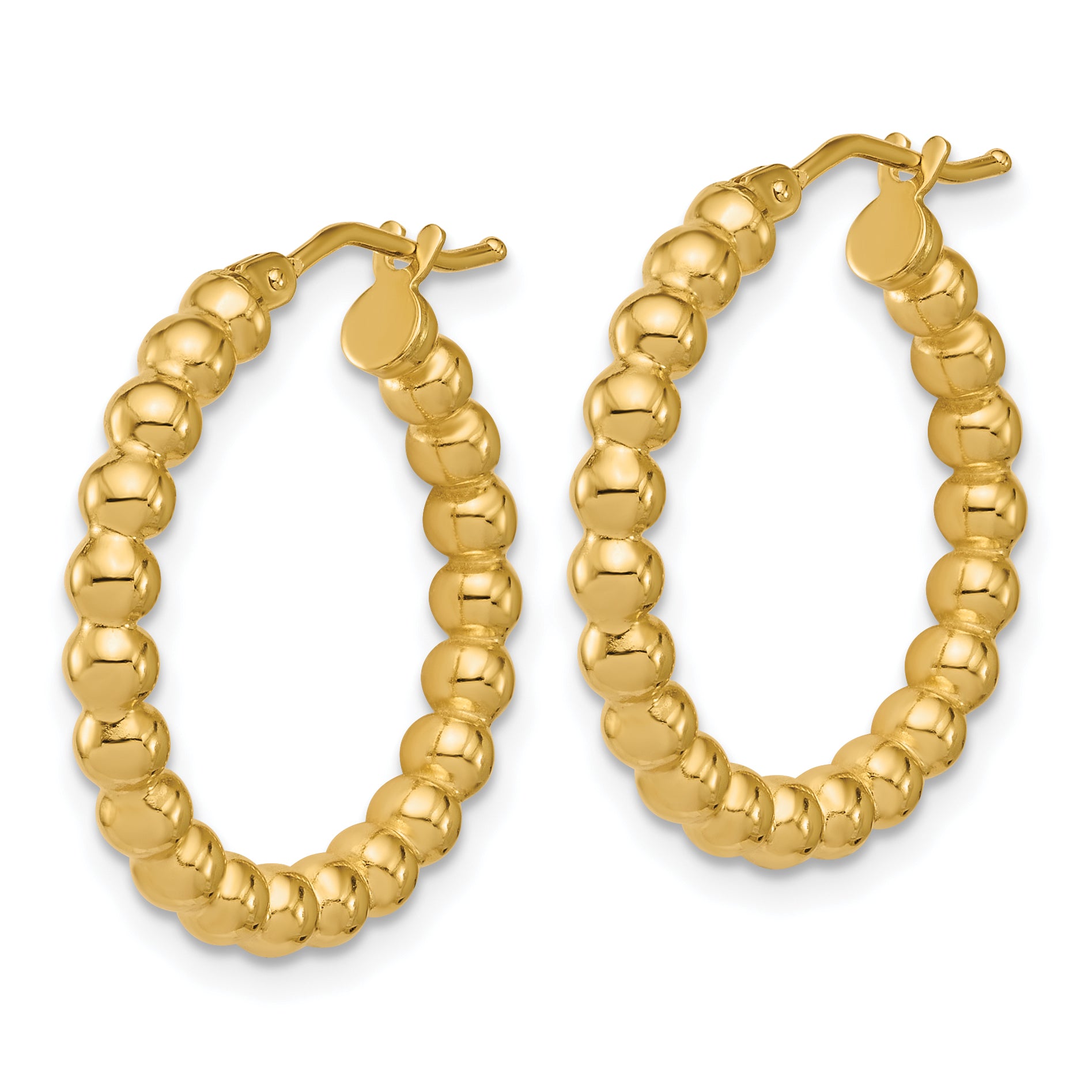 10K Polished Beaded Round Hoop Earrings Secondary image