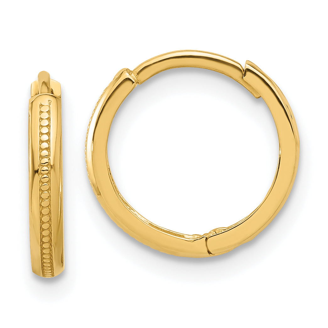 10K Polished and Textured Huggie Hoop Earrings