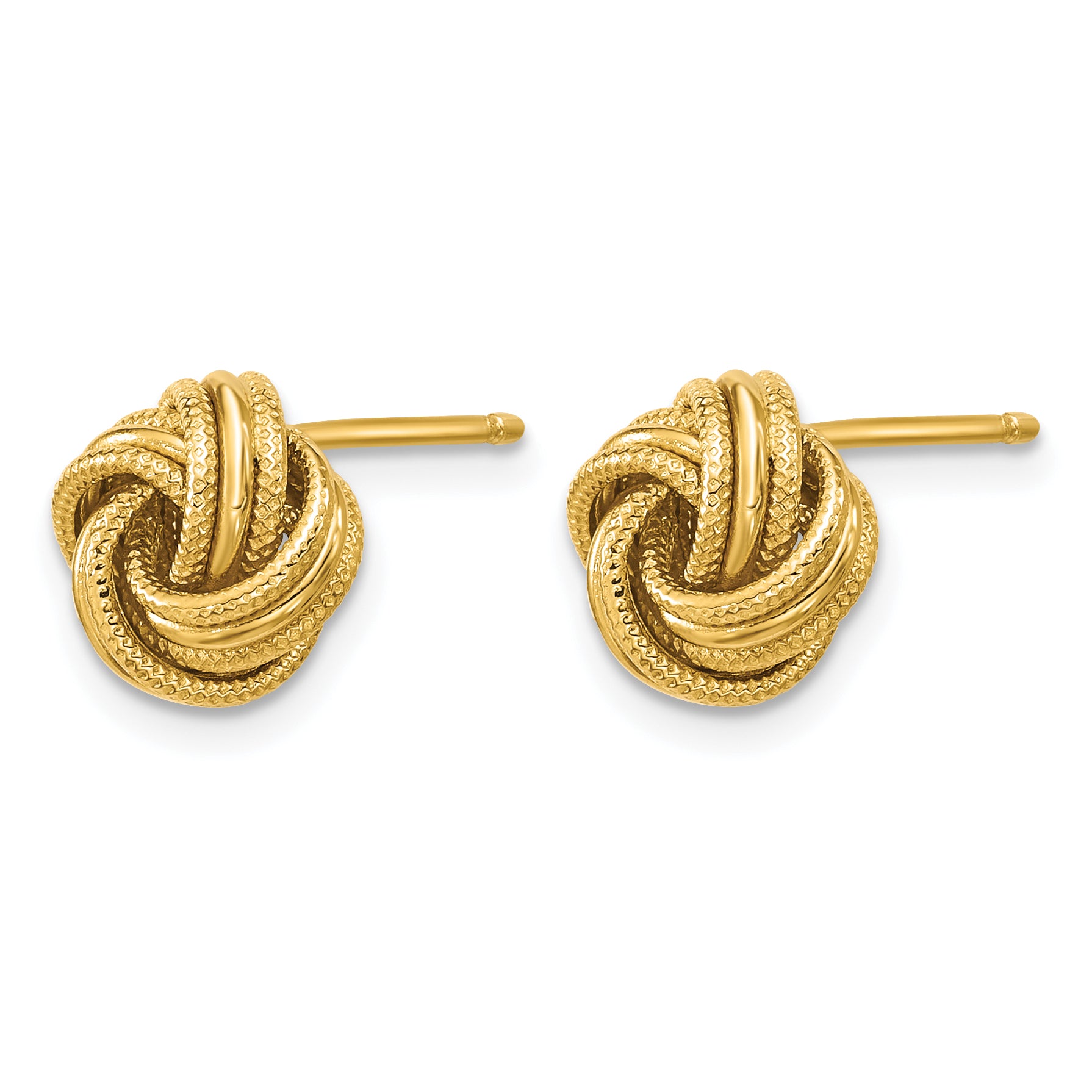 10K Yellow Gold Textured Love Knot Button Earrings, 9mm Secondary image