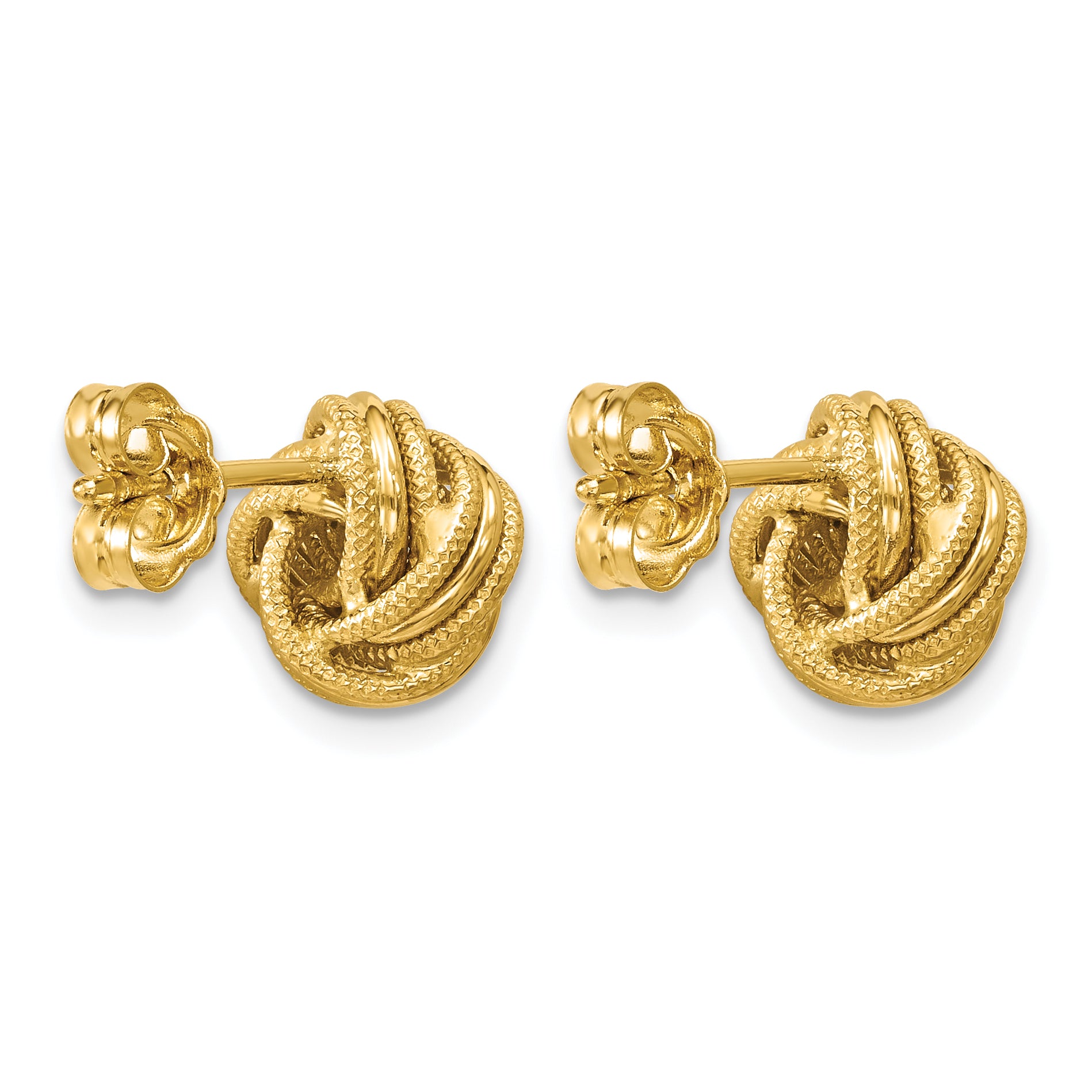 10K Yellow Gold Textured Love Knot Button Earrings, 9mm