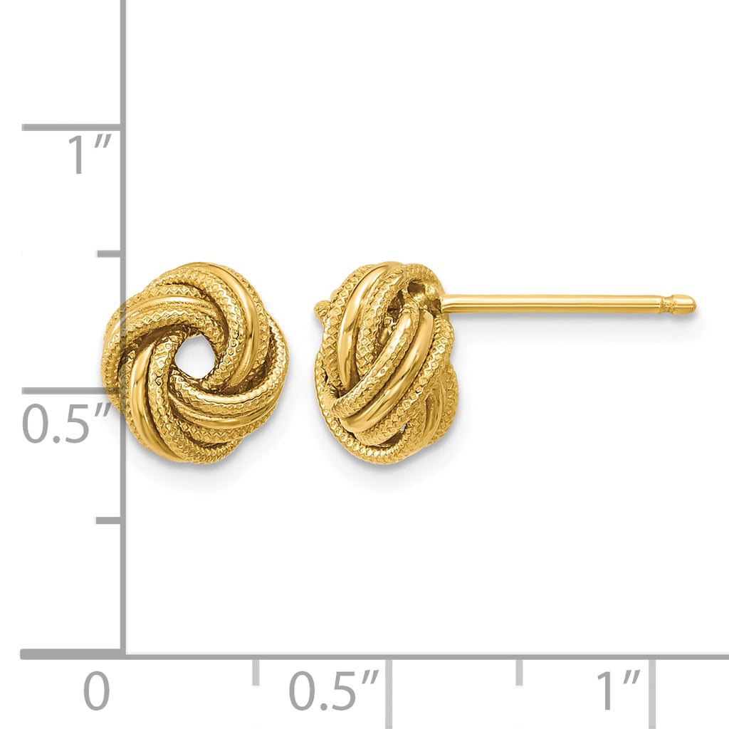 10K Yellow Gold Textured Love Knot Button Earrings, 9mm