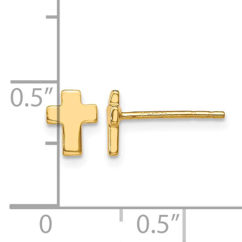 10K Yellow Gold Cross Button Earrings