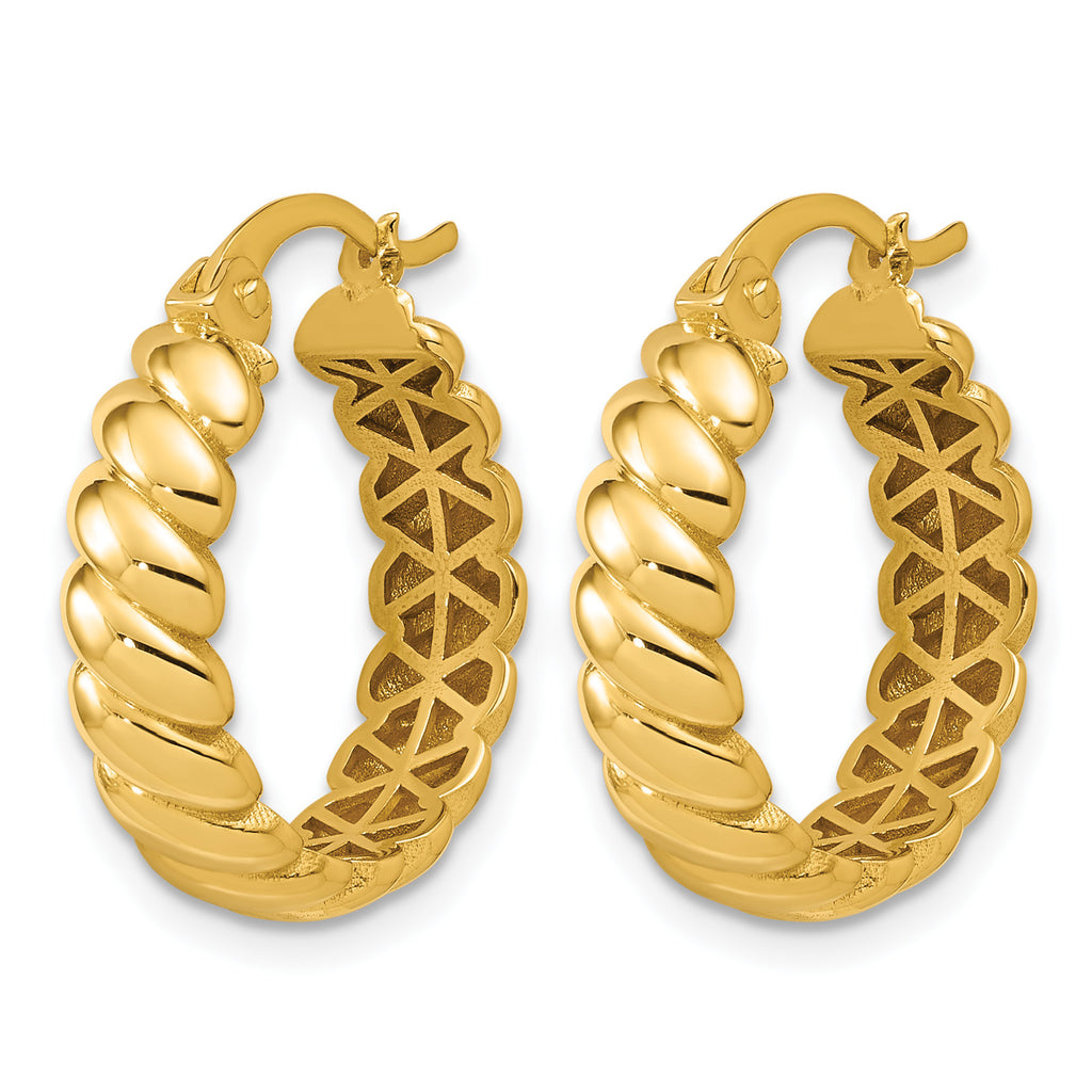 10K Yellow Gold Grooved Hoop Earrings, 5mm