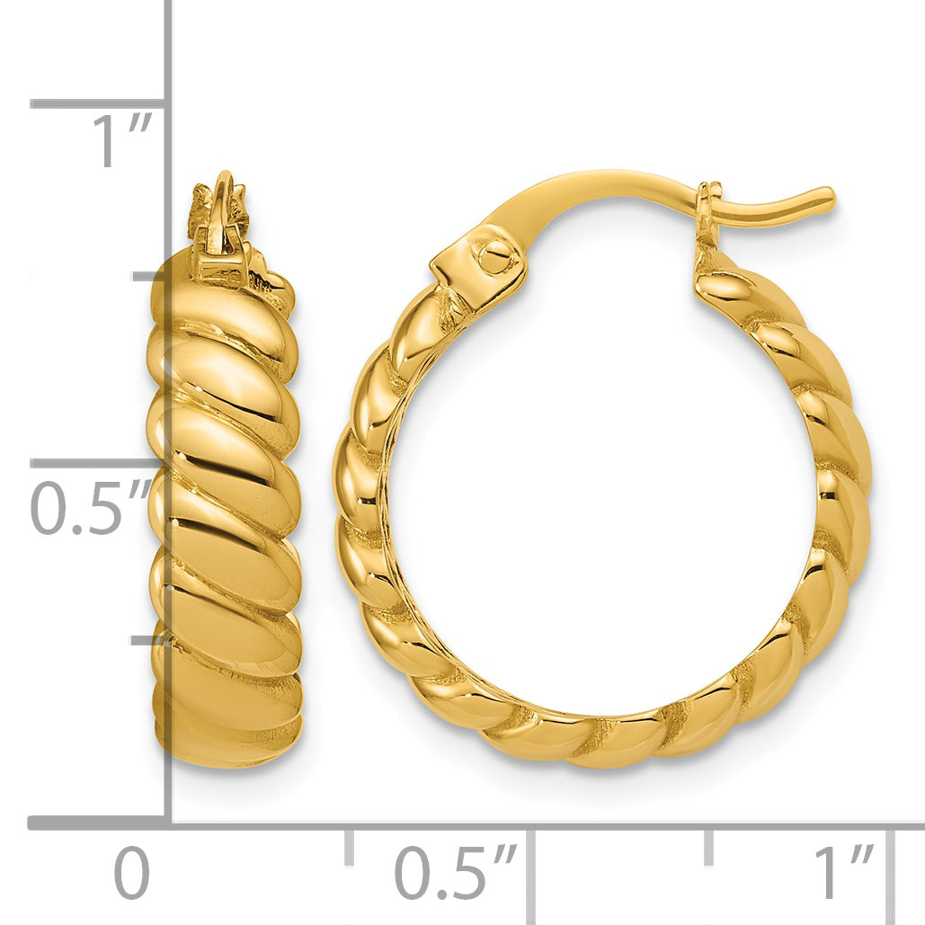 10K Yellow Gold Grooved Hoop Earrings, 5mm