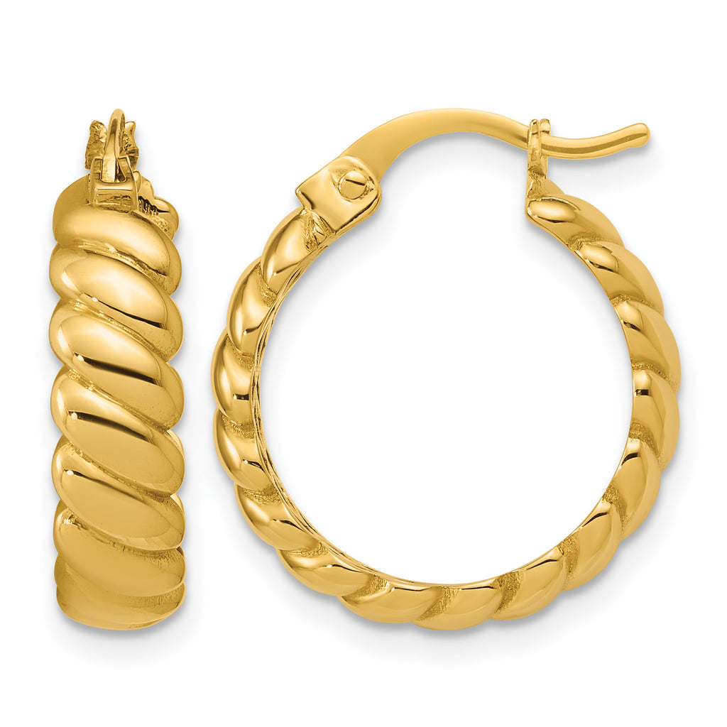 10K Yellow Gold Grooved Hoop Earrings, 5mm