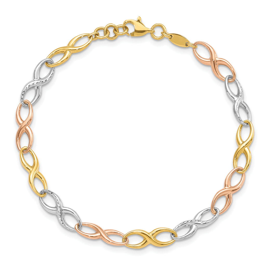 10K Tri-color Infinity Symbol Link Bracelet