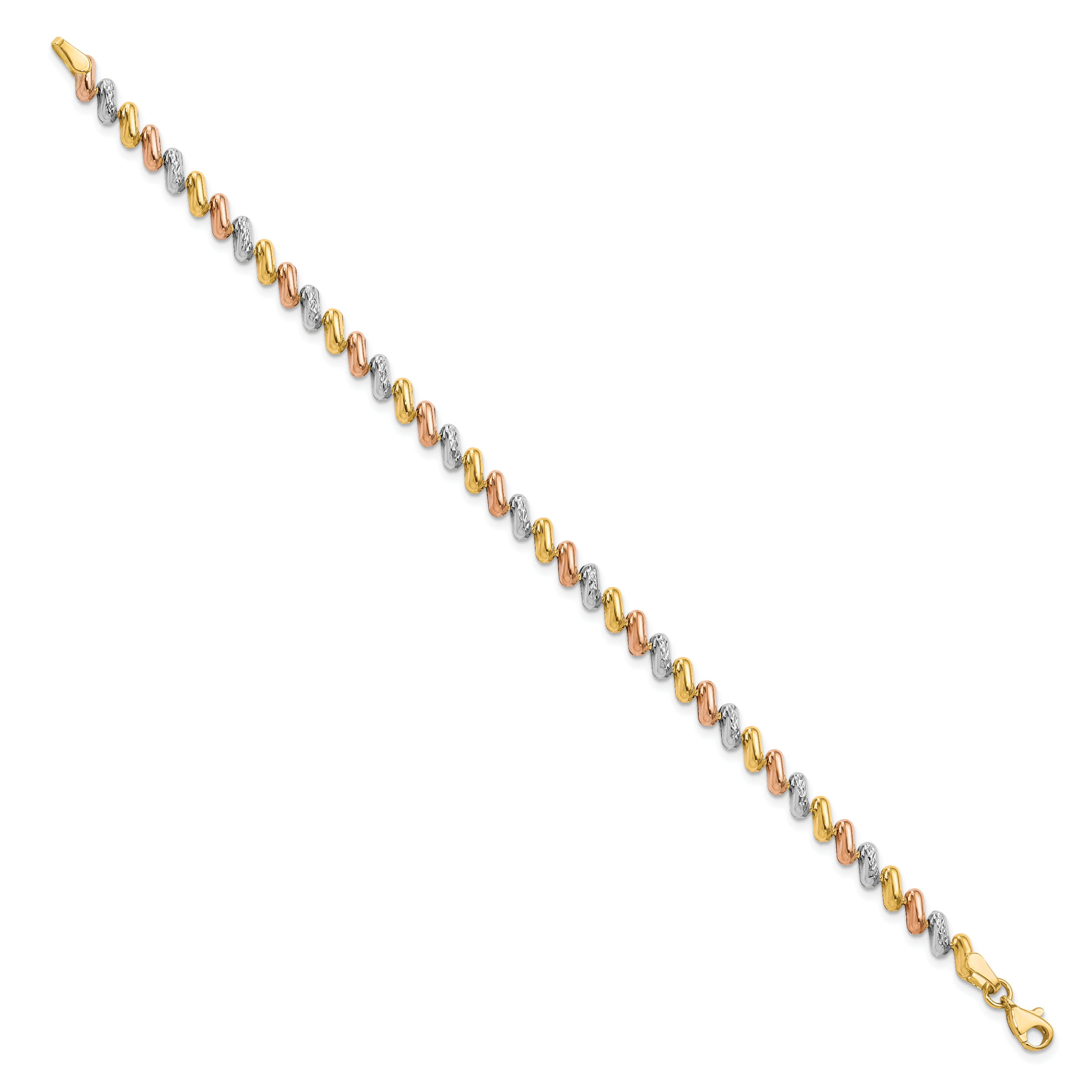 10k Tri-color Polished and D/C Fancy Link Bracelet Secondary image
