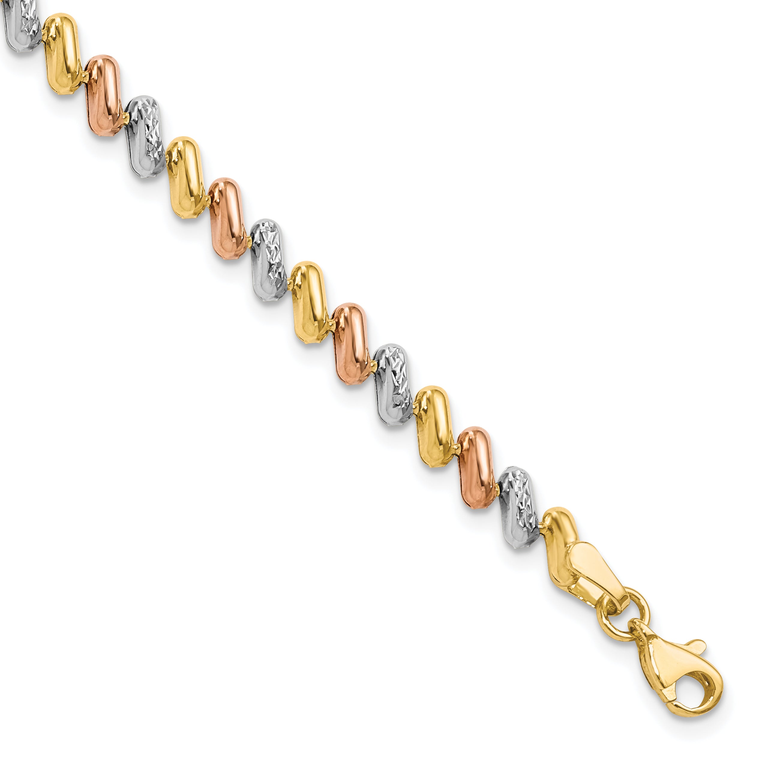 10k Tri-color Polished and D/C Fancy Link Bracelet Main image