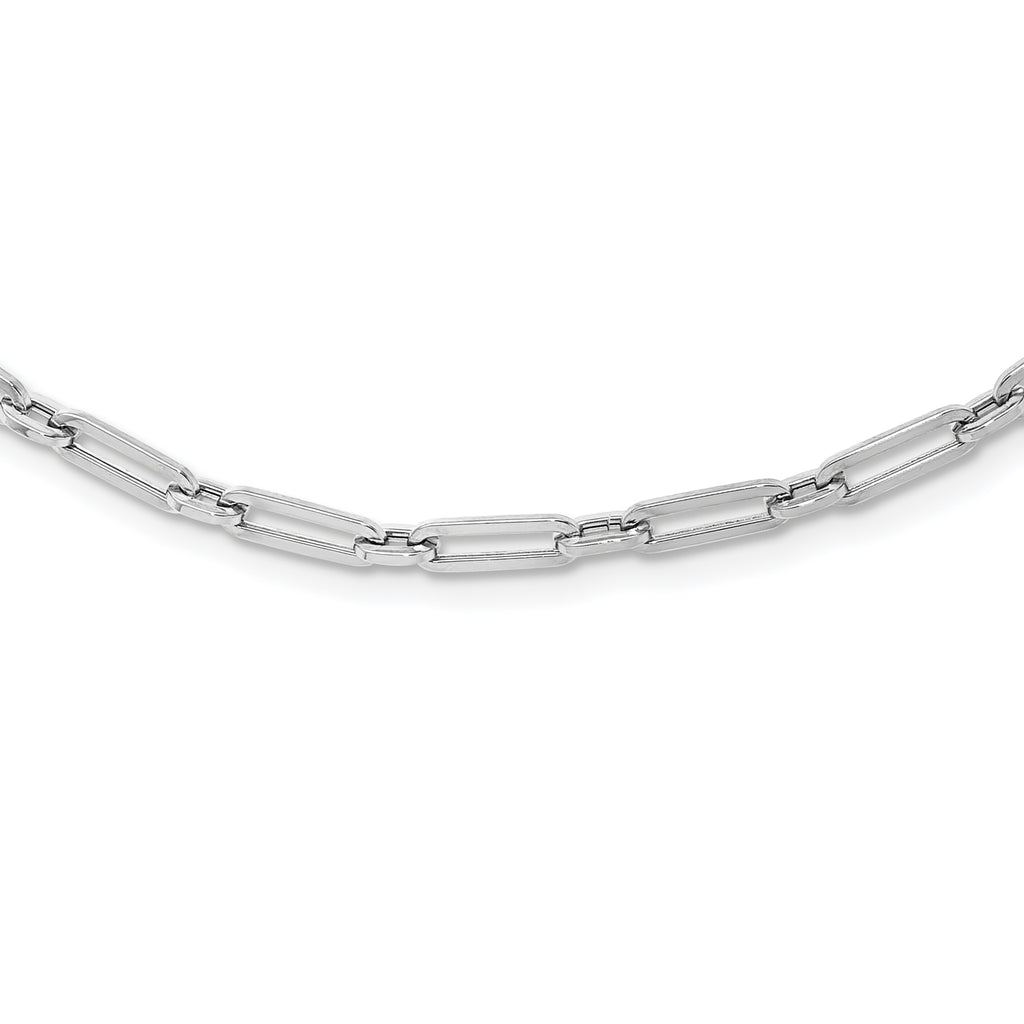 10K White Gold Polished Flat Oval Link Necklace