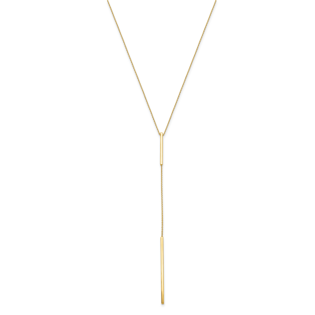 10K Polished Y-drop Bar With  1in ext. Necklace
