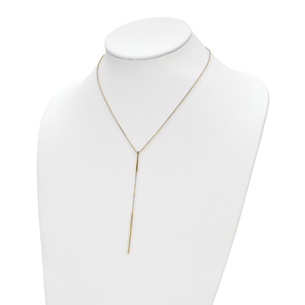 10K Polished Y-drop Bar With  1in ext. Necklace