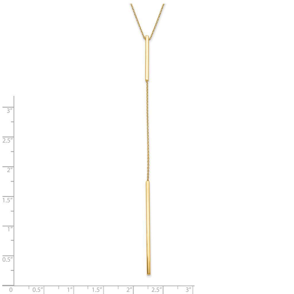 10K Polished Y-drop Bar With  1in ext. Necklace