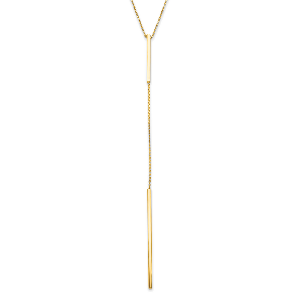 10K Polished Y-drop Bar With  1in ext. Necklace