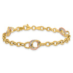 10K Tri-color Polished and Textured Fancy Link Bracelet