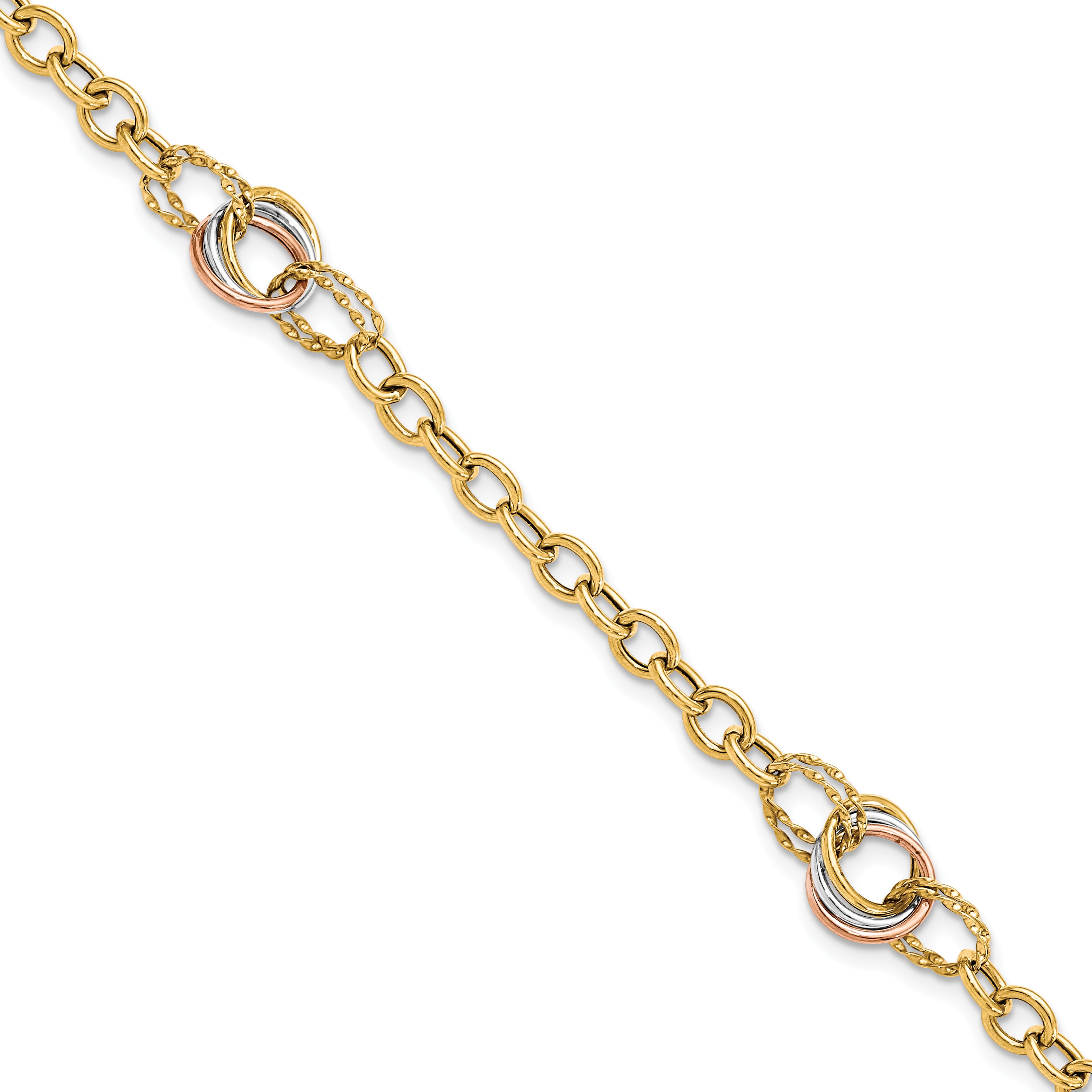 10K Tri-color Polished and Textured Fancy Link Bracelet Main image