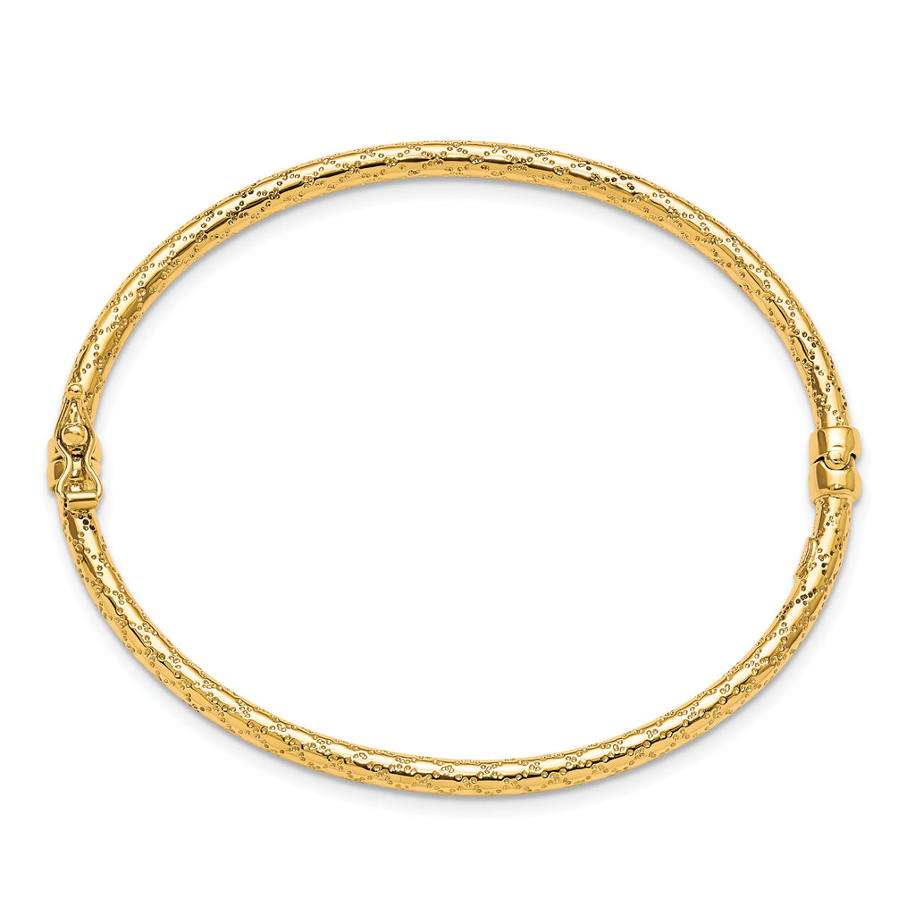 10K Polished and Textured Hinged Bangle