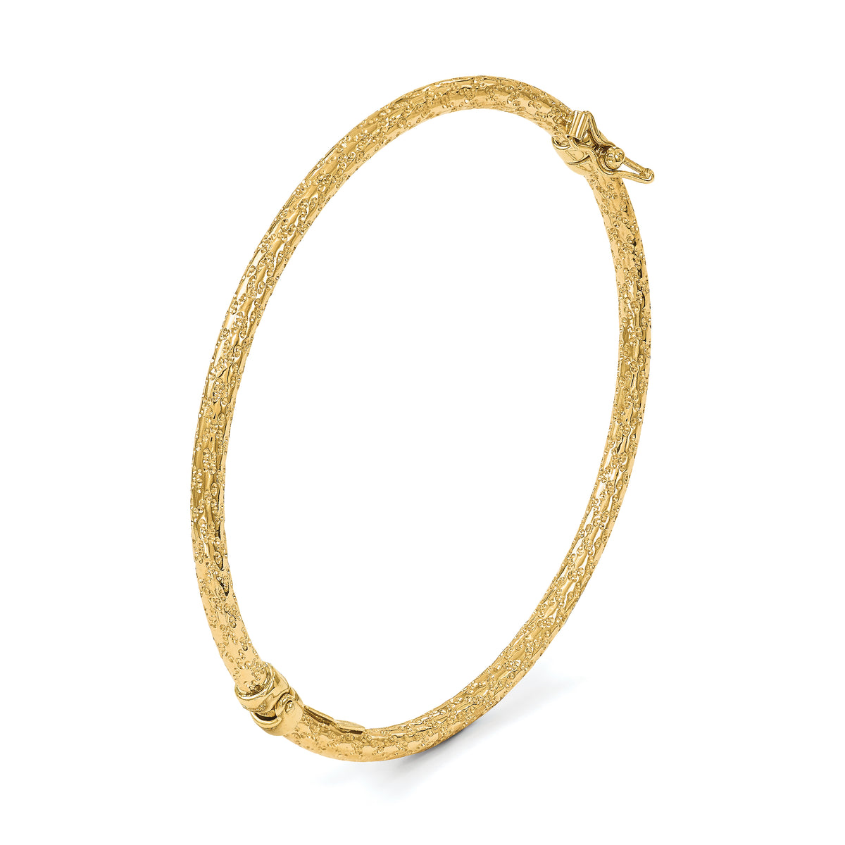 10K Polished and Textured Hinged Bangle
