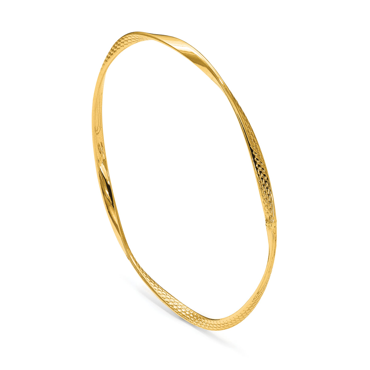10K Polished Textured Twisted Slip-on Bangle