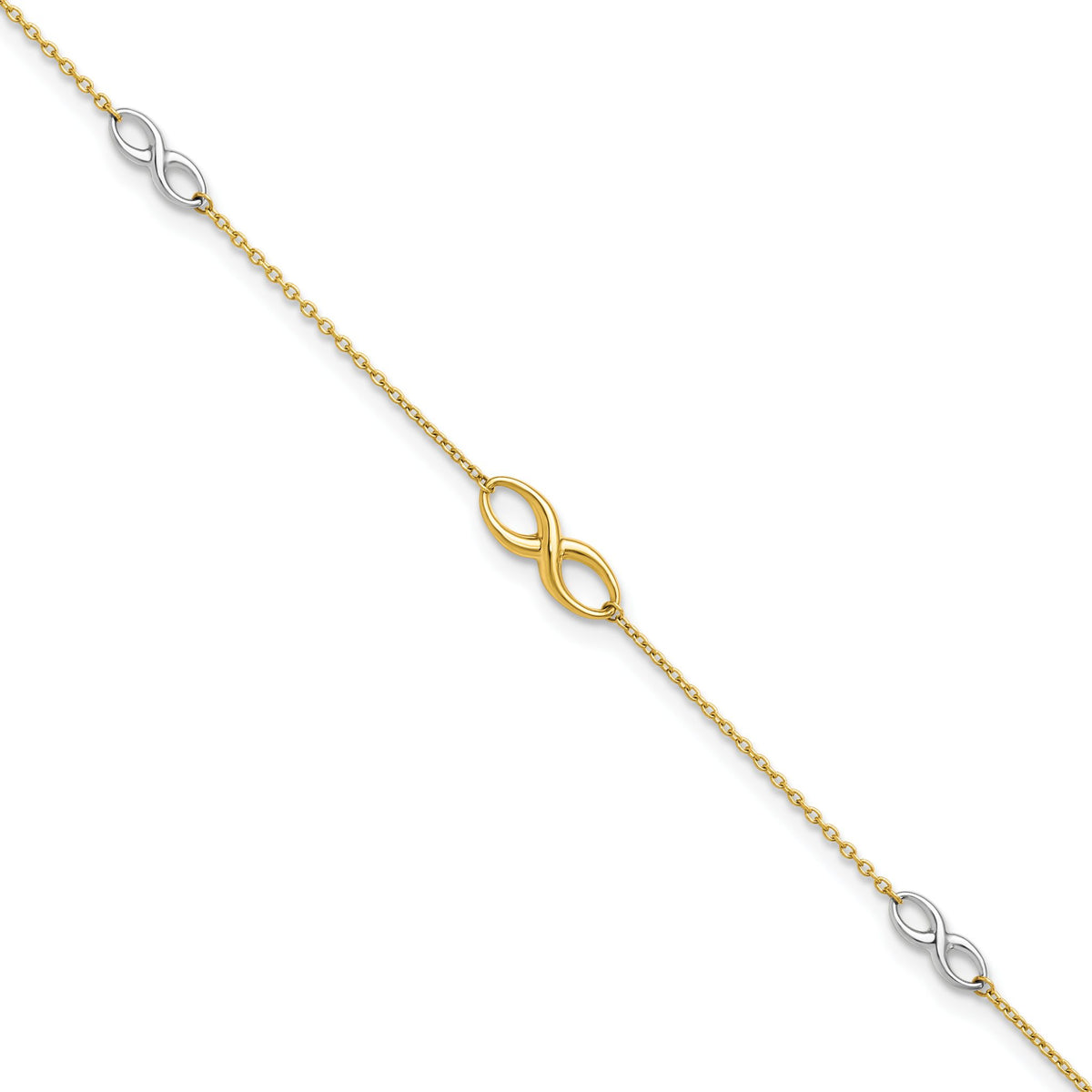 Infinity Station Anklet in 10K Two-Tone Gold with Extender, 9 Inch - Sophia Jewelers Main image