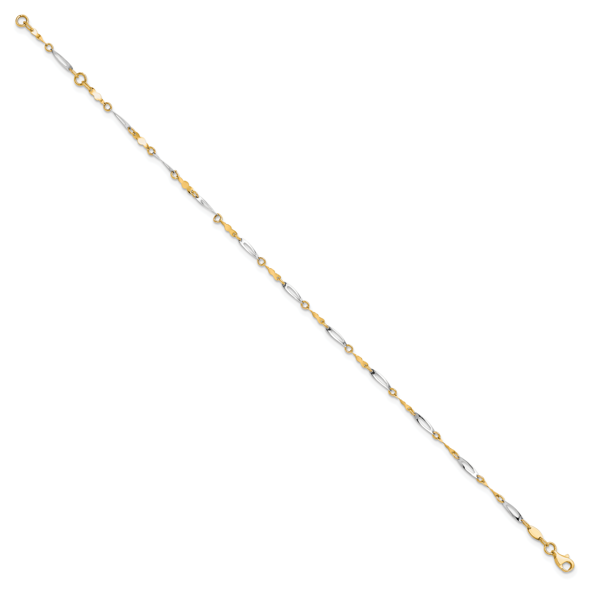 10K Two-tone Polished Fancy Link 1in ext. Anklet Secondary image
