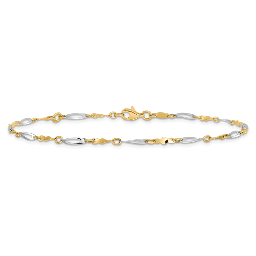 10K Two-tone Polished Fancy Link 1in ext. Anklet