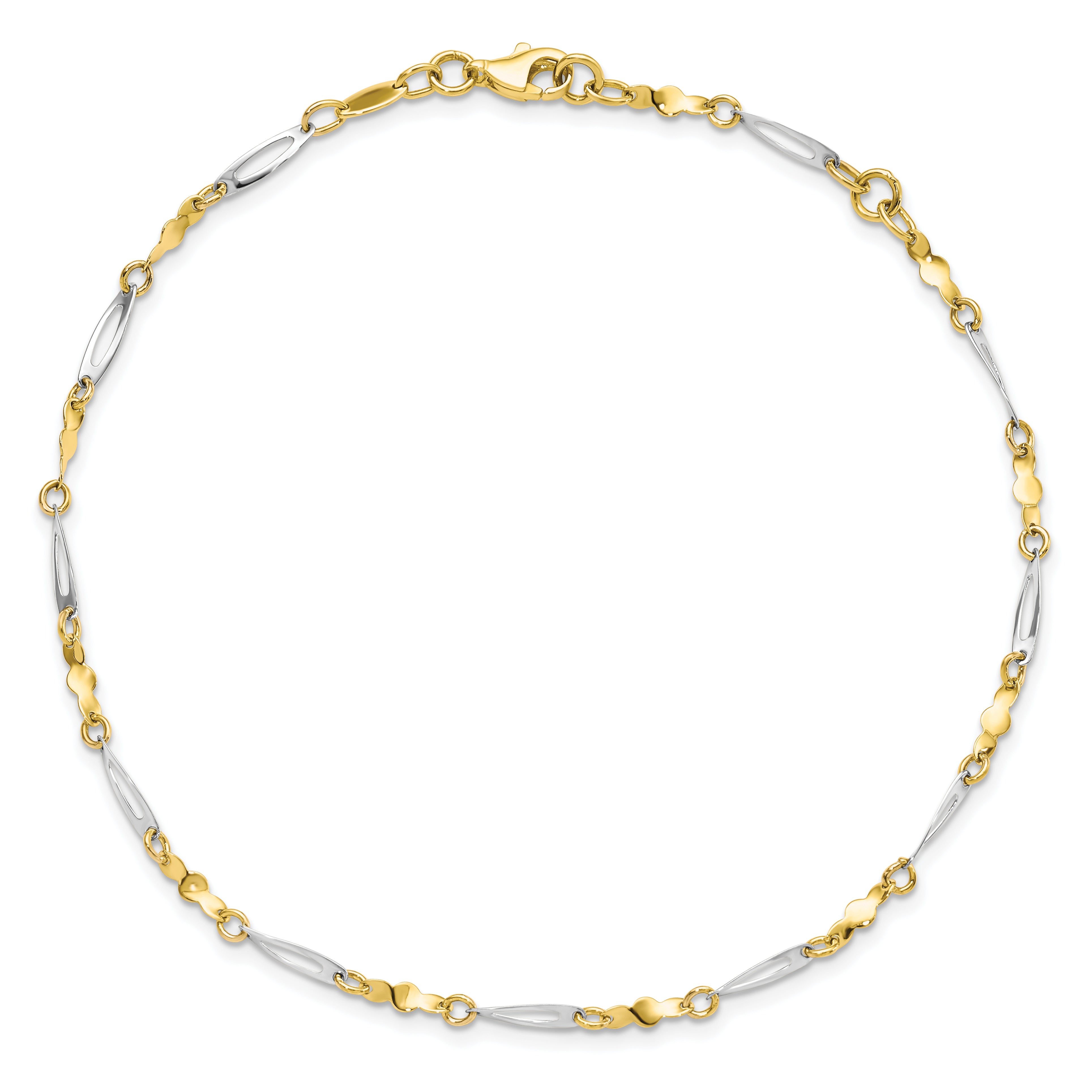 10K Two-tone Polished Fancy Link 1in ext. Anklet