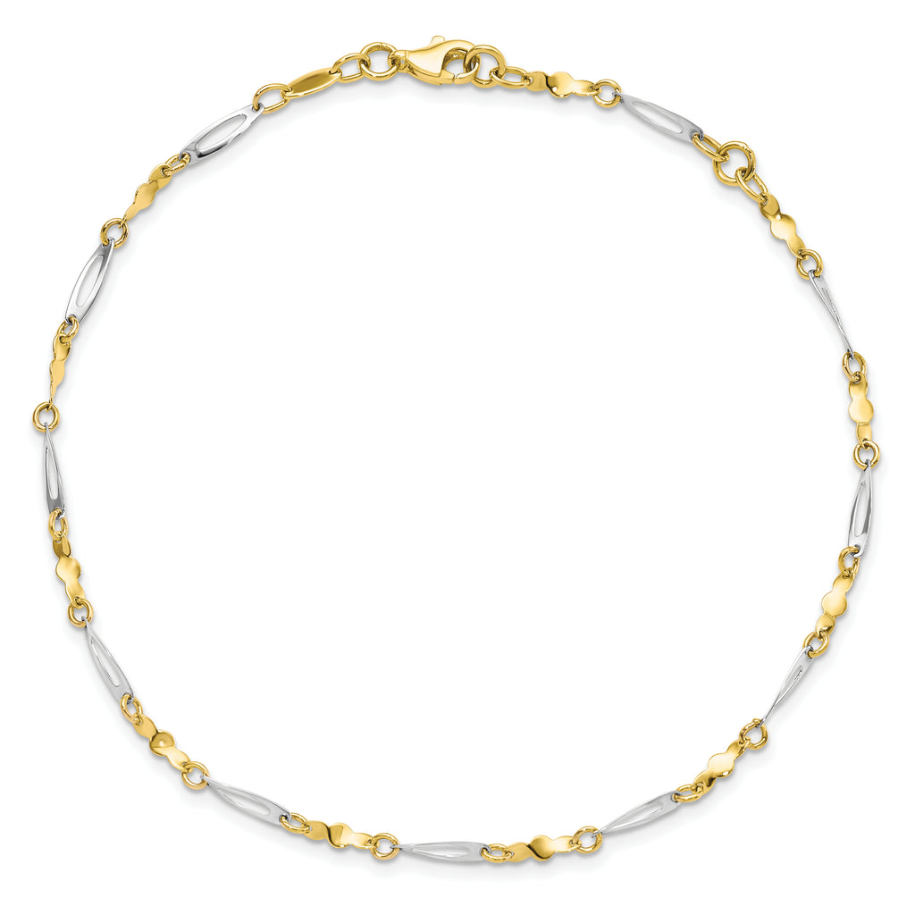 10K Two-tone Polished Fancy Link 1in ext. Anklet