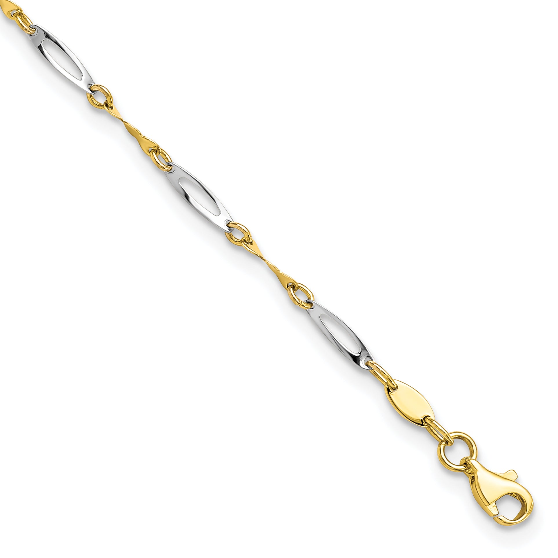 10K Two-tone Polished Fancy Link 1in ext. Anklet Main image