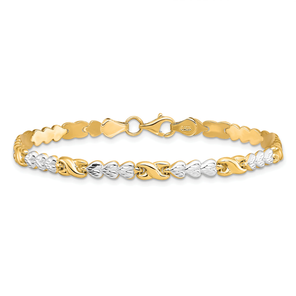 10K w/Rhodium D/C Infinity and Heart Bracelet